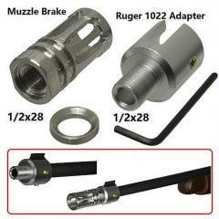 DB TAC Silver Color Ruger 1022 10/22 1/2x28 TPI Thread Adapter Come With 1/2x28 Thread Muzzle Brake Compensator For .22LR