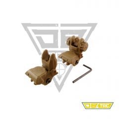 DB TAC Tactical Polymer Picatinny Rail Weaver Rail Front And Rear AR Flip Up Sight Set Tan Color