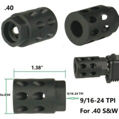 DB TAC Aluminum 9/16x24 TPI Thread Muzzle Brake Compensator For .40 / .45 Black Color