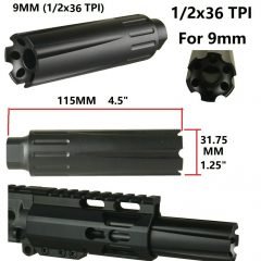 DB TAC Precision XL Extra Long 4.5 inch 9mm Linear Comp 1/2x36 TPI Thread Aluminum Black Color, Muzzle Brake
