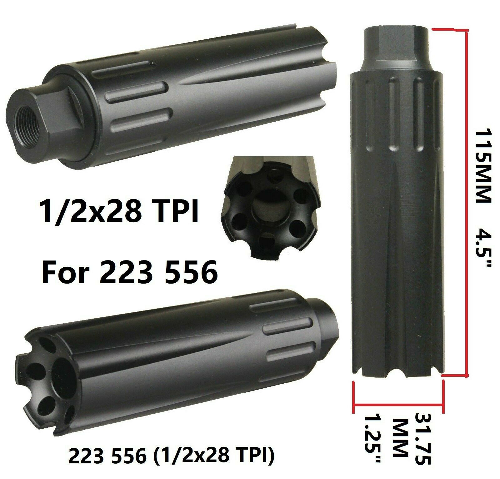 DB TAC Low Concussion Muzzle Brake Compensator 4.5 Inch Extra Long 1/2''x28 TPI Thread For .22LR/.223/5.56