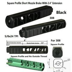 DB TAC Aluminum 5/8x24 TPI Thread For .308/.300 Blackout /.338 Caliber, Square Profile 3.6 in Short Muzzle Brake With 2.4 in Extension No Outside Thread