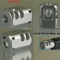 DB TAC 1/2''×28 TPI Thread Muzzle Brake Anodized Silver Color For 9mm