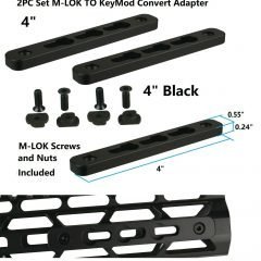 DB TAC 2PC Set 4 Inch Black Anodized M-LOK to KeyMod Rail Section Converter Adapter Mount