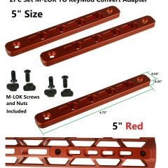 DB TAC 2PC Set 5 Inch Red Anodized M-LOK to KeyMod Rail Section Converter Adapter Mount