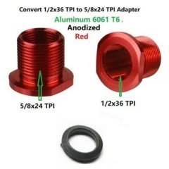 DB TAC Thread Convert Adapter 1/2''x36 TPI Thread to 5/8''x24 TPI Thread Anodized Red Color Aluminum
