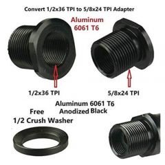 DB TAC Thread Convert Adapter 1/2''x36 TPI Thread to 5/8''x24 TPI Thread Anodized Black Color Aluminum