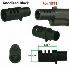 DB TAC Muzzle Brake For 1911 .45 ACP .38 and 9mm Compensator, Round Tube Style Anodized Black Color