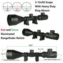 DB TAC 3-12X56 Scope Red and Green Illuminated Rangefinder With Free Rings For Picatinny/Weaver Rail