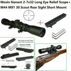 DB TAC 2-7x32 Long Eye Relief Scope For Mosin Nagant M44 M91/30 M38 Top Scope Mount With Rings