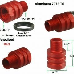 DB TAC Aluminum Thread Convert 1/2''x36 TPI Thread to 1/2''x28 TPI Thread Protector Aluminum 7075 T6 Anodized Red Color