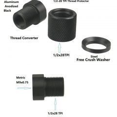 DB TAC M9x0.75 to 1/2x28 Thread Converter Adapter with 1/2x28 Thread Protector for GSG Firefly / Mosquito – Aluminum Black