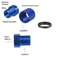 DB TAC M9x0.75 to 1/2x28 Thread Converter Adapter with 1/2x28 Thread Protector for GSG Firefly / Mosquito – Aluminum Blue