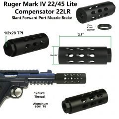 DB TAC Compensator For Ruger Mark IV 22/45 Lite , 1/2x28 TPI Thread For .22 Black Color