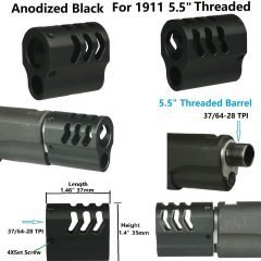 DB TAC Muzzle Brake Compensator For 1911 .45 ACP , For 5.5" Threaded 37/64-28 TPI Thread Barrel,Black