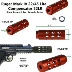 DB TAC Compensator For Ruger Mark IV 22/45 Lite, 1/2x28 TPI Thread For .22, Red Color Aluminum