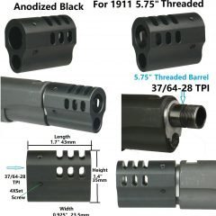 DB TAC 1911 .45 ACP Muzzle Brake Compensator 37/64x28 TPI Thread Black w/ Set Screws