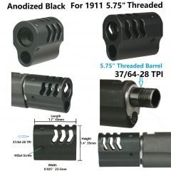 DB TAC Muzzle Brake Compensator For 1911 .45 ACP , For 5.75" Threaded 37/64-28 TPI Barrel,Black