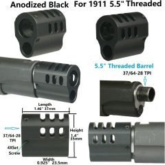 DB TAC Muzzle Brake Compensator For 1911 .45 ACP, For 5.5" Threaded 37/64x28 TPI Barrel,Black