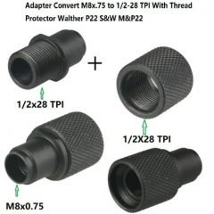 DB TAC Steel M8x0.75 to 1/2x28 Thread Adapter With Thread Protector For Walther P22 S&W M&P22,Crush Washer