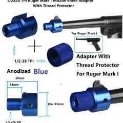 DB TAC Muzzle Brake For Ruger .22 Mark I Adapter With Thread Protector 1/2x28 TPI Thread, Blue Color