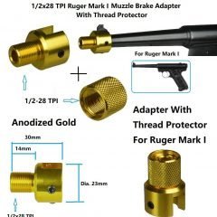 DB TAC Muzzle Brake For Ruger .22 Mark I Adapter With Thread Protector 1/2x28 TPI Thread Gold Color