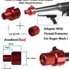 DB TAC Muzzle Brake For Ruger .22 Mark I Adapter With Thread Protector 1/2x28 TPI Thread , Red Color