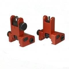 DB TAC Aluminum Red Color Iron Sights Front and Rear Flip Up For Picatinny/Weaver Rail