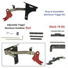 DB TAC Lower Parts Kit For GLOCK 19 Gen 1-3 9mm, Anodized Red Aluminum Adjustable Trigger Polymer 80 Extended Release