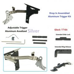 DB TAC Lower Parts Kit for GLOCK 17, Gen 1-3, and P80 With Adjustable Silver Trigger, Extended Release and Slide Lock