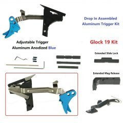 DB TAC Lower Parts Kit For GLOCK 19 Gen 1-3 9mm, Anodized Blue Aluminum Adjustable Trigger Polymer 80 Extended Release