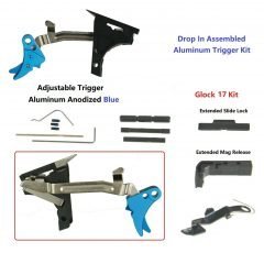 DB TAC Lower Parts Kit for GLOCK 17, Gen 1-3, and P80 With Adjustable Blue Trigger, Extended Release and Slide Lock