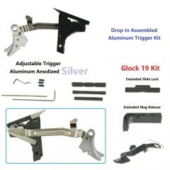 DB TAC Lower Parts Kit For GLOCK 19 Gen 1-3 9mm , Anodized Silver Aluminum Adjustable Trigger Polymer 80 Extended Release