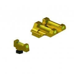 DB TAC Gold Aluminum Front and Rear Sight 6.5mm with Green Fiber Optic for GLOCK 17, 19, 22, 23, 24, 26, 27, 31, 34, 35, and 42, 43, 43X Slim Slide
