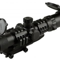 DB TAC 5 Inch Eye Relief Scope 1-4X28 Cantilever Mount Red/Green/Blue Illuminated Mil Dot Etched Glass