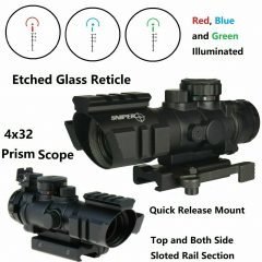 DB TAC 4X32 Len Etched Glass Compact Scope Red Blue and Green Illuminated Horseshoe Quick Detche Mount