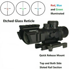 DB TAC 4X32 Len Etched Glass Compact Scope Red Blue and Green Illuminated Prism Quick Detche Mount