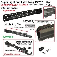 DB TAC Slim 19.25 Inch Super Long Key-Mod Free Float Handguard Quad Rail For High Profile For .308