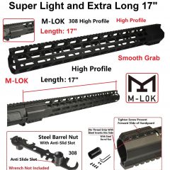 DB TAC Slim 17 Inch Super Long M-Lok Free Float Handguard Quad Rail For High Profile For .308