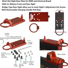 DB TAC Multifunction Platform Plate Base Mount for Dot Sight Fits GLOCK With Co-Witness Front Rear Sight and Removable Charging Pull Ring, Anodized Red Color