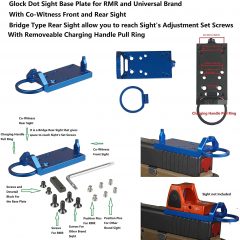 DB TAC Multifunction Platform Plate Base Mount for Dot Sight Fits GLOCK With Co-Witness Front and Rear Sight Removable Charging Pull Ring, Anodized Blue