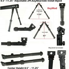 DB TAC 2 PC Side Mount Bipod 8.5"-11.25 Center Height KeyMod Side Mounted Bipod 5 Position 45 Degree