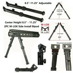DB TAC 2 PC Side Mount Bipod 8.5"-11.25 Center Height M-Lok Side Mounted Bipod 5 Position 45 Degree