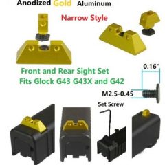 DB TAC Narrow Style Gold Color Aluminum Front and Rear Sight for GLOCK G43, G43X, and G42 Slim Slide