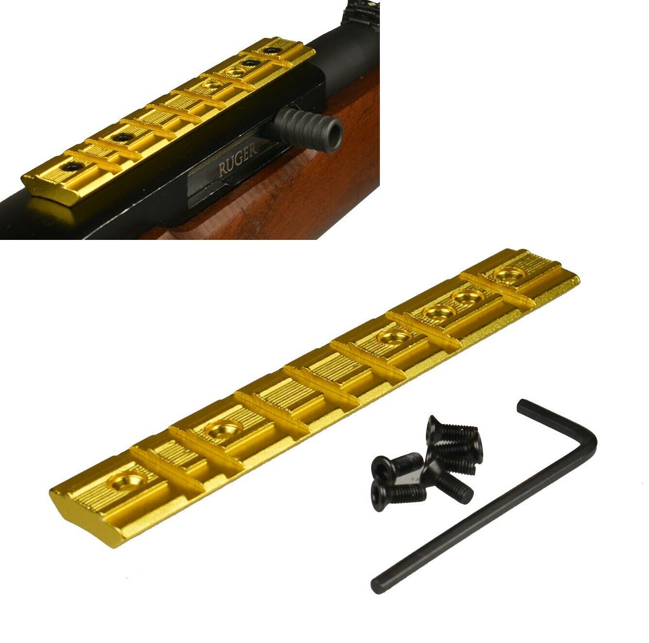DB TAC Ruger 10/22 Scope Mount Red Green Dot Sight 4 MOA 1x Picatinny Dovetail Gold - Image 5