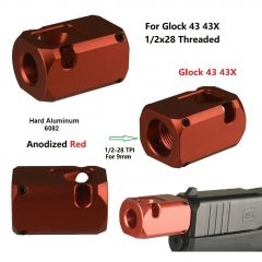 DB TAC 1/2''x28 TPI Thread Muzzle Brake Anodized Red Color for 9mm GLOCK G42, G43, G43x