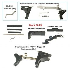 DB TAC Lower Parts Kit for GLOCK 26, Gen 1-3, and Polymer80 With Extended Slide Lock, Extended Mag Release, and Assembled Drop-In Polymer Trigger Kit