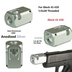DB TAC 1/2''×28 TPI Thread Muzzle Brake Silver Anodized for 9mm GLOCK G42, G43, G43x