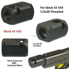 DB TAC 1/2''×28 TPI Thread Muzzle Brake Black Anodized for 9mm GLOCK G42, G43, G43x