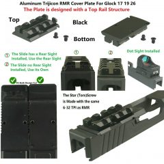 DB TAC Black Color Mount for RMR Cut Slide Cover Plate With Top Rail for Red Dot Fits Glock 17 / 19 / 22 / 23 / 26 / 27 / 31 / 32 / 33 / 34 / 35 / 45 / 47 Cut Slides